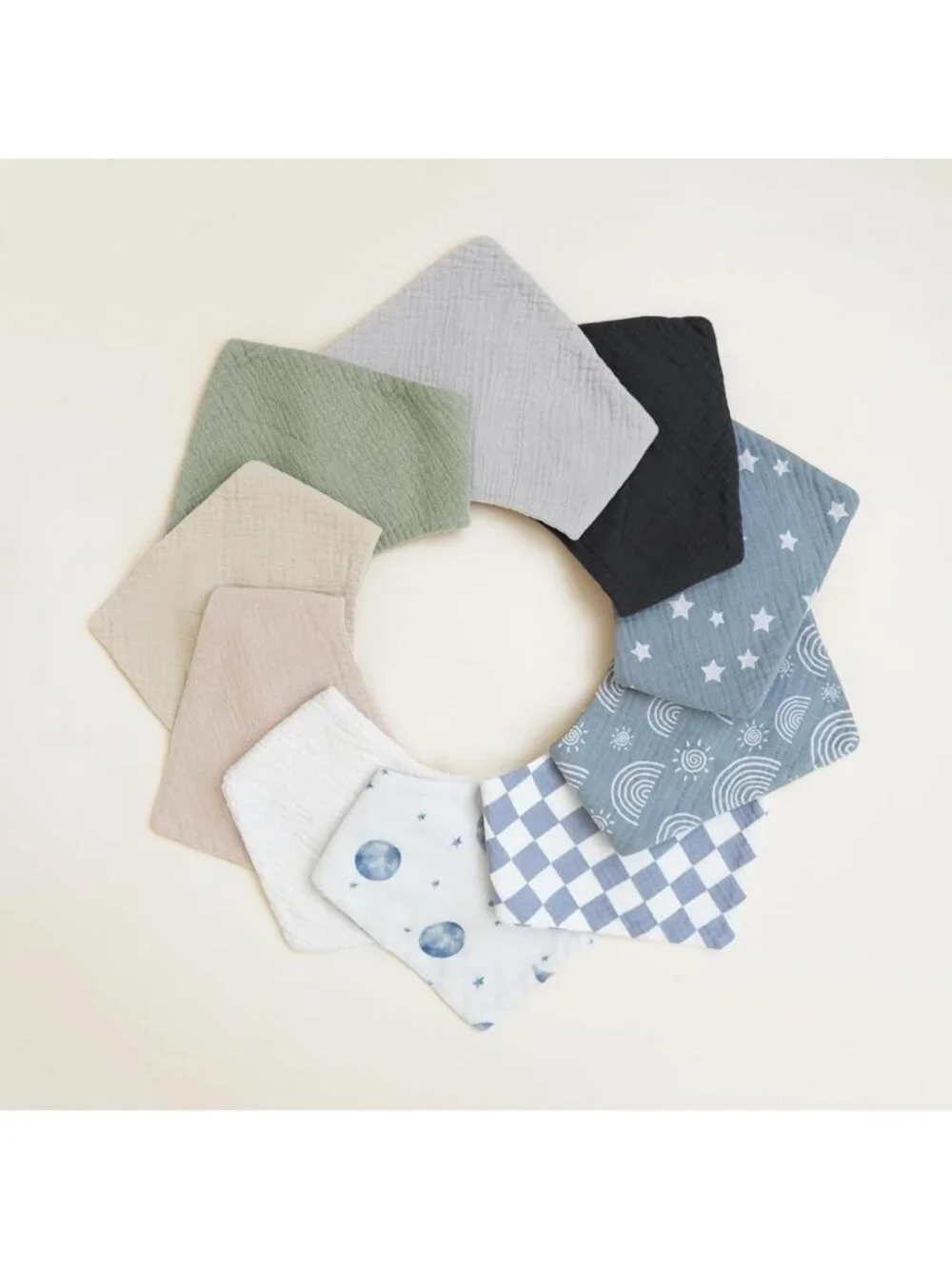 10 Pack Baby Muslin Bandana Bibs | Soft & Absorbent 100% Cotton, Adjustable Fit